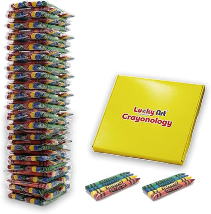 Lucky Art 80 Sets of 4 Packs (320 count) Standard Size Crayons - Mini Crayon Packs Non-Toxic Crayons; Crayons in bulk for Kids Party Favors, School Supplies for Teachers & Travel Crayons