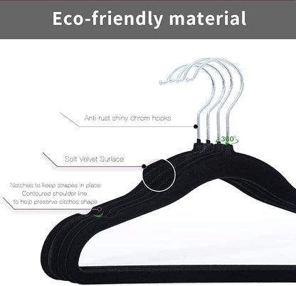 Kids Velvet Clothes Hangers, Non Slip Baby Hangers Black (11.6" Inch - 40 Pack)