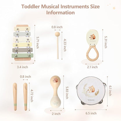 Toddler Musical Instruments | Baby Musical Toys Wooden Toys Educational Toys for Toddlers | Neutral Color Musical Instruments Set | Early Learning Music Toys for Boys Girls Gift