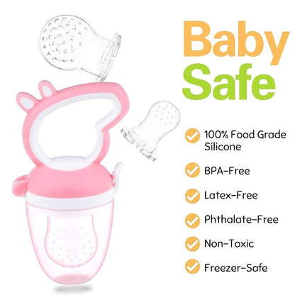 Baby Fruit Feeder with Mini Freezer Tray, Baby Teethers, Breastmilk Popsicle Molds for Baby Teething Relief, Silicone Fresh Food Feeder for Safe Infant Self Feeding (Pig Pink)