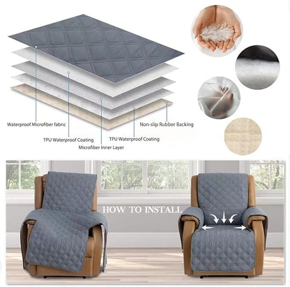 TOMORO Non-Slip Oversized Recliner Cover, 100% Waterproof Quilted Recliner Chair Slipcover Furniture Protector with Pockets, Washable Couch Cover with Elastic Straps for Kids and Pets