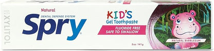 Spry Xylitol Toothpaste for Kids 5oz. Fluoride Free Toothpaste, Teeth Whitening Kids Toothpaste with Xylitol, Natural Breath Freshening, Mouth Moisturizing Ingredients, Bubble Gum (Pack of 1)