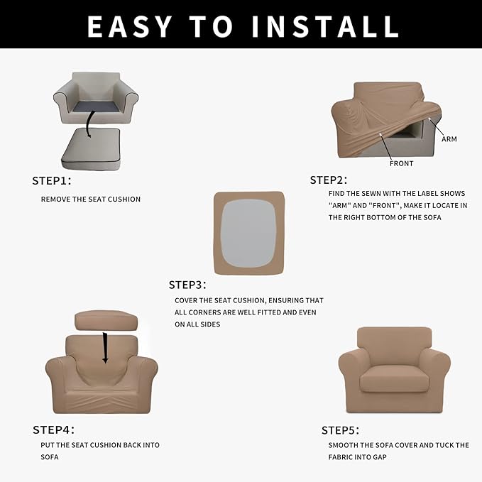 Easy-Going 100% Dual Waterproof Chair Cover Stretch Soft Couch Cover for Dogs, Sofa Slipcover for 1 Separate Cushion Couch Leakproof Furniture Protector for Kids, Pets Camel