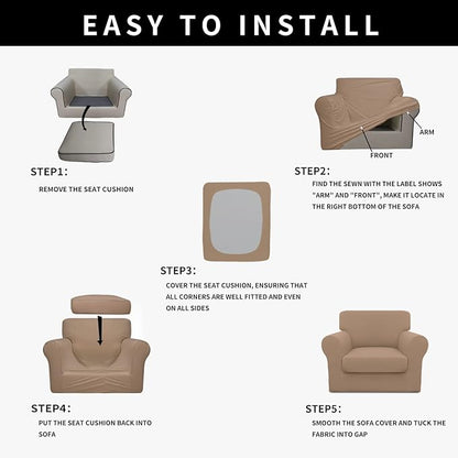 Easy-Going 100% Dual Waterproof Chair Cover Stretch Soft Couch Cover for Dogs, Sofa Slipcover for 1 Separate Cushion Couch Leakproof Furniture Protector for Kids, Pets Camel
