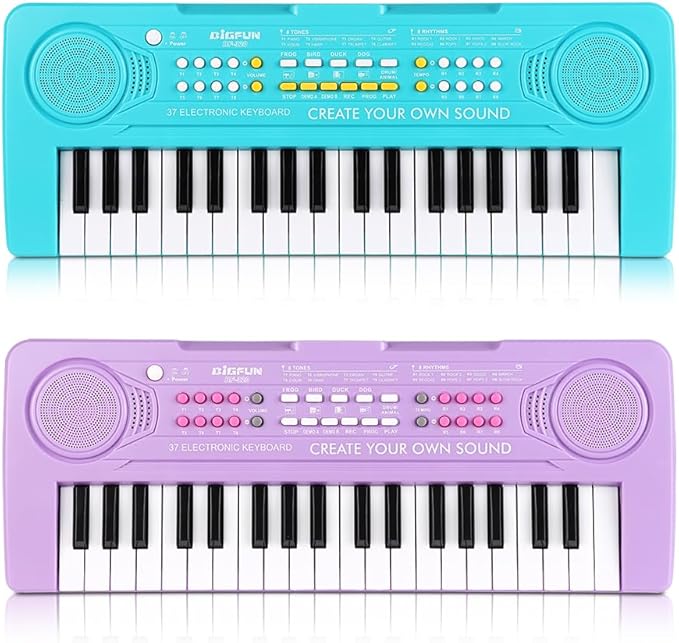 Keyboard Piano for Kids, BIGFUN 37 Keys Toddler Piano Multifunction Music Educational Instrument Toy, Electronic Kids Keyboard Set for 3-7 Year Old Girls and Boys (2PCS, Purple + Blue)