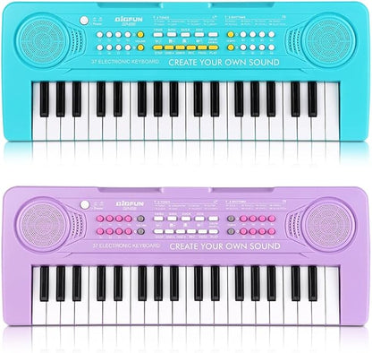 Keyboard Piano for Kids, BIGFUN 37 Keys Toddler Piano Multifunction Music Educational Instrument Toy, Electronic Kids Keyboard Set for 3-7 Year Old Girls and Boys (2PCS, Purple + Blue)