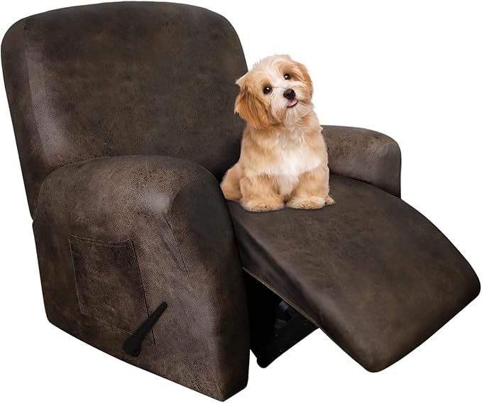 molasofa Leather Like Recliner Chair Covers - Large Lazy Boy Recliner Chair Covers for Reclining Chair 4 Pieces Washable Recliner Slip Covers That Stay in Place (Dark Brown