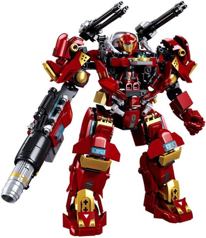 DAHONPA Red Warrior Transforming Mech Building Blocks Set, Assembly Mecha Robot Model Kit (588+ pcs) City MechWarrior Toy Christmas Birthday Gifts for Adults and Kids