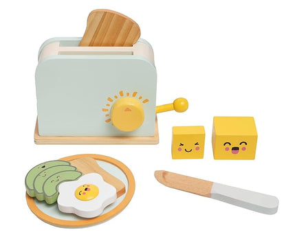 Pearhead Brunch Time Montessori Toy Toaster Oven Set, Wooden Developmental Learning Toys, Pretend Play Kitchen Set for Toddlers Ages 3+ Years, 9 Piece Wooden Play Toy Set