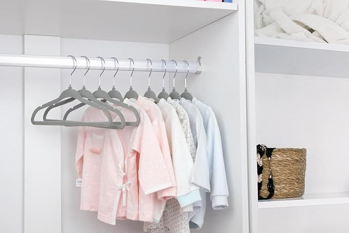 ManGotree Baby Clothes Hangers, Velvet Kids Toddlers Coat Hangers with Ultra Thin & Non-Slip Design (30 Pack, Gray)