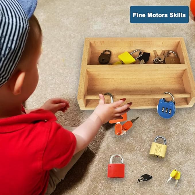 Montessori Lock and Key Toy Set for Toddlers, Montessori Educational STEM Lock Toys Matching Games Lock Set with Wooden Tray for 3 4 5 Year Old Kids
