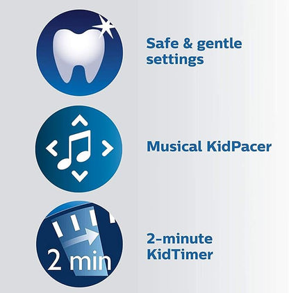 Philips Sonicare for Kids 3+ Bluetooth Connected Rechargeable Electric Power Toothbrush, Interactive for Better Brushing, Turquoise, HX6321/02