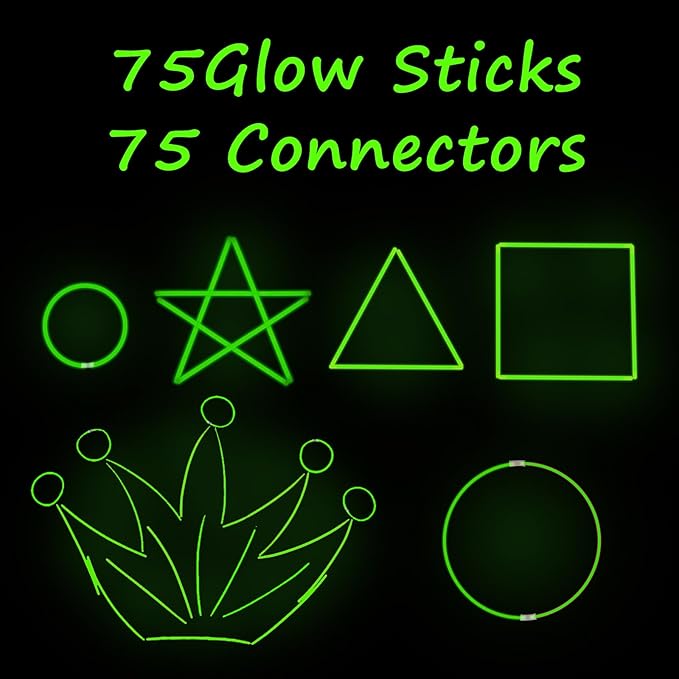 75 Glow Sticks Bracelets and Necklaces, 8'' Glowsticks Bulk Pack Bright Glow in the Dark Party Supplies for Kids (Green)