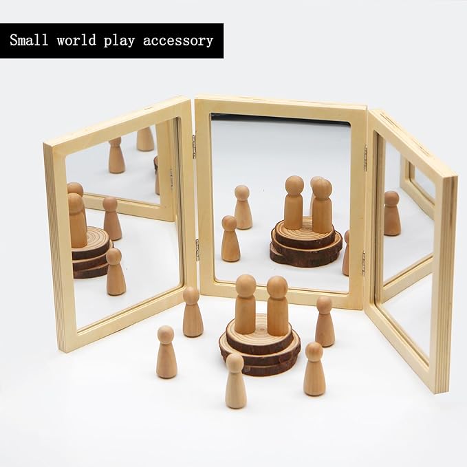 Montessori & Reggio Inspired Children Mirror, Preschool Classroom Mirror, 3 Panels, 3-in-1 Folding, Small Mirror for Light Table Explore