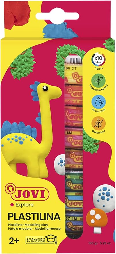 Jovi Plastilina Reusable and Non-Drying Modeling Clay; .5 oz. Rolls, Set of 10 Colors, Perfect for Arts and Crafts Projects