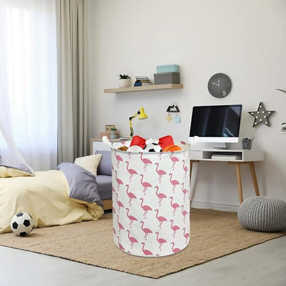 CLOCOR Large Pink Flamingo Laundry Hamper, Baby Girl Laundry Basket,Kids Toy Storage Bins,Nursery Decor,Bedroom,Bathroom,Gift Basket (White Flamingo)