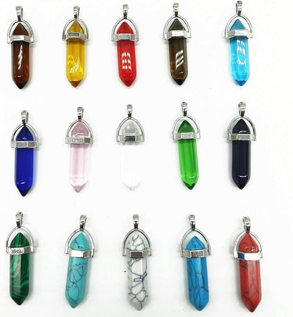 TIHOOD 30PCS/Set DIY Healing Pointed Chakra Beads Crystals Stone Random Color Beads Pendant for Pendant Necklace Jewelry Making with Black Leather Necklace Chain