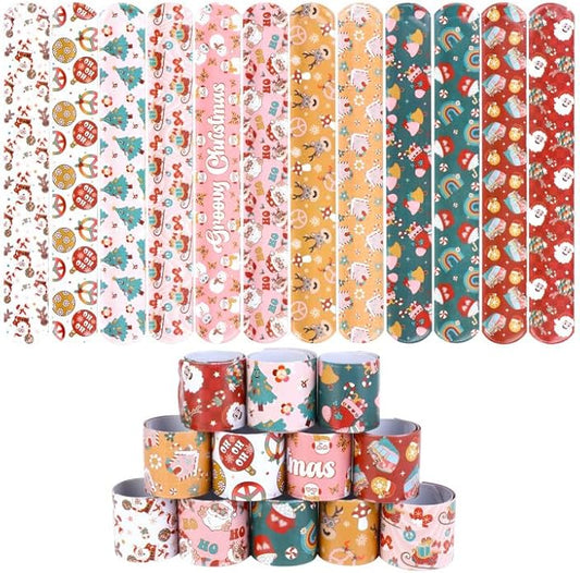 Serencatcher Christmas Slap Bracelets Christmas Party Favors Christmas Slap Wristbands for Xmas Birthday Party Stocking Goodie Bag Stuffers Gifts Toys