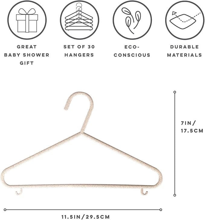 3 Sprouts Wheat Straw Plastic Hangers - 30-Pack Eco-Conscious Toddler Hangers for Child & Baby Clothes, Coats - Kid Closet Hangers Ideal for Small Girls, Boys, Children & Kids - Speckled Assorted