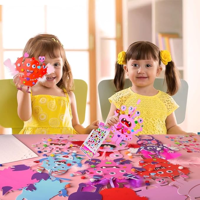 30 Sets Valentines Day Crafts for Kids, DIY Foam Monster Valentine Cards Craft Kit for Kids, Valentines Hanging Decorations Ornament Valentines Activities Supplies for School Classroom Home