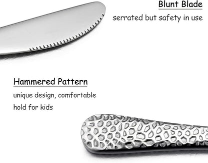 HaWare 9-Piece Toddler Kids Silverware Flatware Set, Stainless Steel Hammered(Adult Look) Preschooler Eating Utensils, Adult Diet Tableware, Includes 3 Spoons 3 Forks 3 Butter Knives, Dishwasher Safe