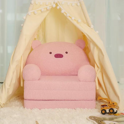 MOONBEEKI Comfy Toddler Chair, Kids Couch Fold Out to Lounger, Foldable Baby Sofa Plush for Girl and Boy Age 18 Months and Up （Pig）