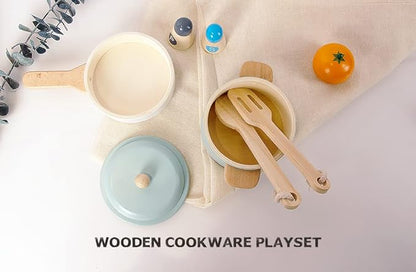 Premium Toddler Play Kitchen Toys, Wooden Kitchen Utensils, Accessories for Pretend Play Kitchen Set, Montessori Learning Toy, Pretend Cooking Playset, Gift for 3+
