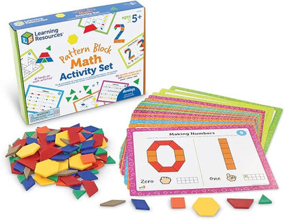 Learning Resources Pattern Block Math Activity Set, Math Games for Kids, Educational Games, Preschool Math, Montessori, 144 Pieces, Age 5+