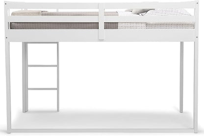 Delta Children Twin Loft Bed with Guardrail and Ladder + Tent [Bundle], White/Chevron