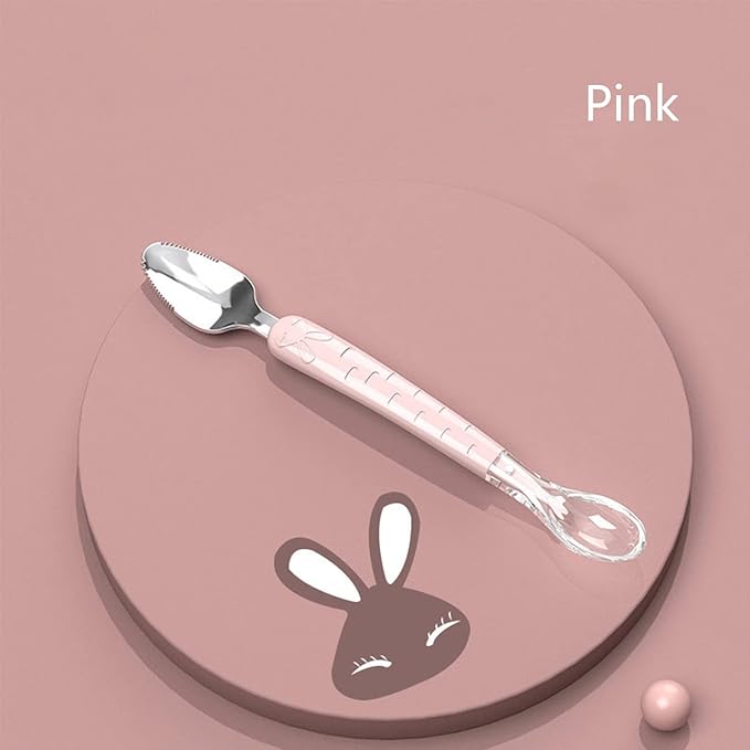 Double Head Baby Silicone Food Spoon (Pink), Baby Fruit Scraping Mud Spoon, Feeding Spoons Training Spoon for Infants, baby led weaning supplies (Pink)