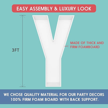 3FT Tall Mosaic Balloon Frame Letters Big Marquee Light Up Letters DIY Kit for Birthday Party Wedding Backdrop Decor Letter Y Pre-Cut Foam Board