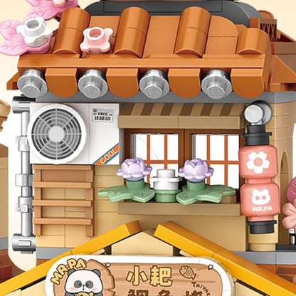Panda Street Scene Building Kit, Openable Taiyaki Shop Building Set for Boys Girls Age 8+,858pcs Mini Bricks