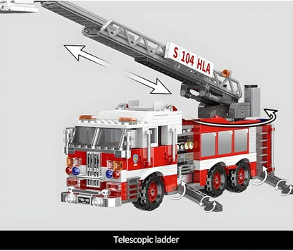 City Ladder Fire Truck Building Blocks Set (711 pcs) Fire Station Firetruck Bricks Collectible Fire Engine Building Kit Model Gift for Boys and Girls Adults Christmas and Birthday