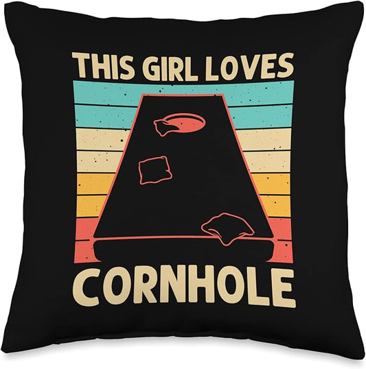 Cool Cornhole Gifts Cornhole Accessories & Stuff Funny Cornhole for Girls Kids Sack Toss Game Bean Bag Player Throw Pillow, 16x16, Multicolor