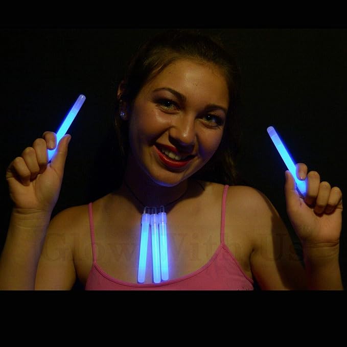 Glow Sticks Bulk Wholesale, 50 4” Blue Glow Stick Light Sticks. Bright Color, Kids Love Them! Glow 8-12 Hrs, 2-Year Shelf Life, Sturdy Packaging, GlowWithUs Brand