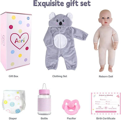 Aori Baby Dolls 17 inches, Real Life Baby Doll with Feeding Kit Included, Life Like Baby Dolls that Look Real, Newborn Baby for Kids, Birthday, Pretend Play