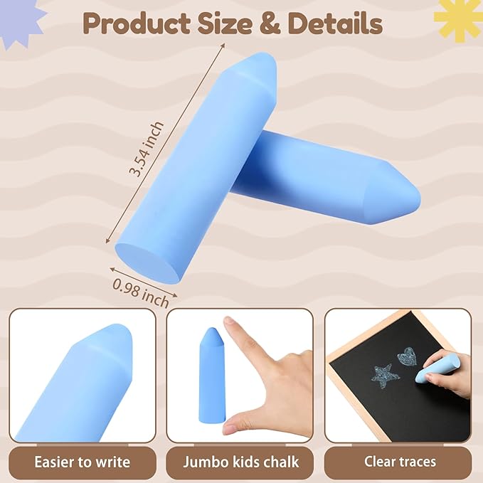 Fulmoon 40 Pcs Jumbo Sidewalk Chalk for Kids Outdoor Art Non Toxic Large Washable Street Chalk for Adults Drawing Painting Graffiti Classroom(Blue,Sharp Style)