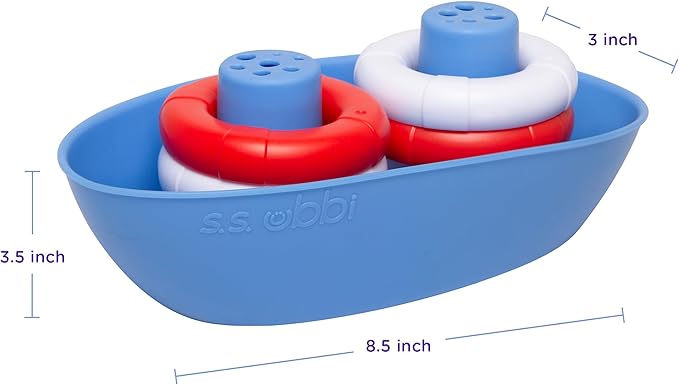 Ubbi Boat & Buoys Bath Toys, Includes 1 Boat and 4 Buoys, Bath Time Toys for Toddlers
