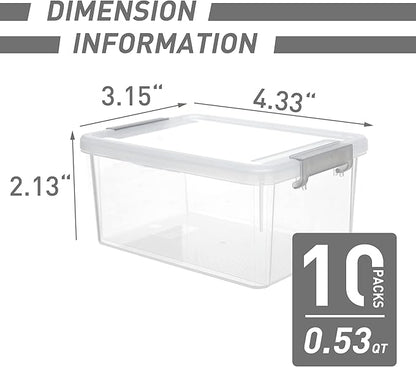 Citylife 0.53 QT 10 Packs Small Storage Bins Plastic Storage Container Stackable Box with Lids for Organizing, Clear White