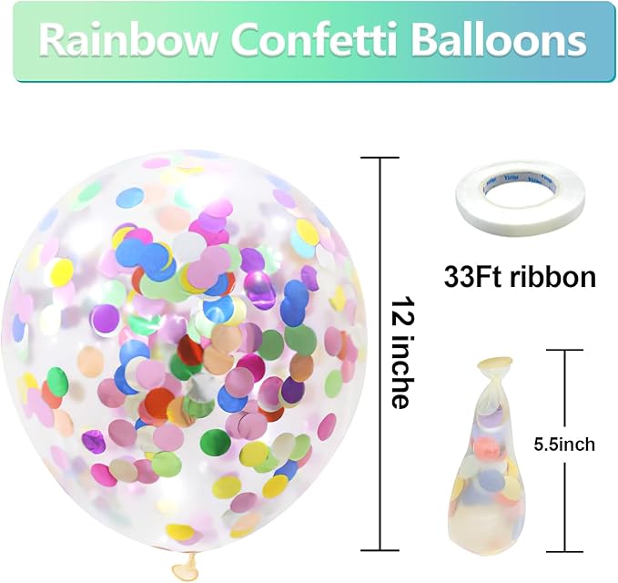 Bezente Rainbow Multicolor Confetti Latex Balloons - 60 Pack 12 inch Helium Colorful Confetti Balloons for Birthday Bridal Shower Wedding Party Decorations