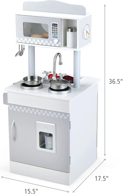 Costzon Kids Kitchen Playset, Double-Sided Wooden Play Kitchen Toy Set w/Realistic Sound, Oven, Ice Cube Dispenser, Utensils, Sink, Large Storage Space, Pretend Chef Cooking Set for Toddlers