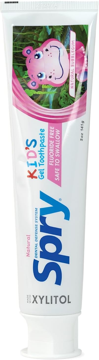 Spry Xylitol Toothpaste for Kids 5oz. Fluoride Free Toothpaste, Teeth Whitening Kids Toothpaste with Xylitol, Natural Breath Freshening, Mouth Moisturizing Ingredients, Bubble Gum (Pack of 1)