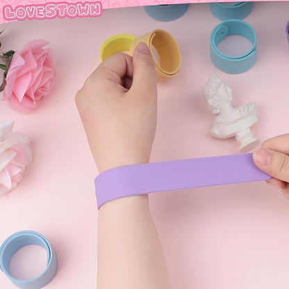 LovesTown 12PCS Silicone Slap Bracelets, Colorful Snap Bracelets Slap Bracelets Bulk for DIY Kids Gifts Classroom Prizes Party Favors