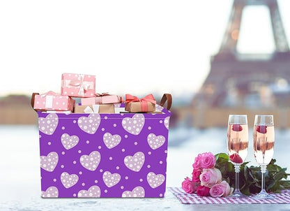 NTAOHAMPER Rectangular Storage Basket Empty,Storage Bin with Handles,Room Decor,Gift Basket,Book Box(Purple Love)