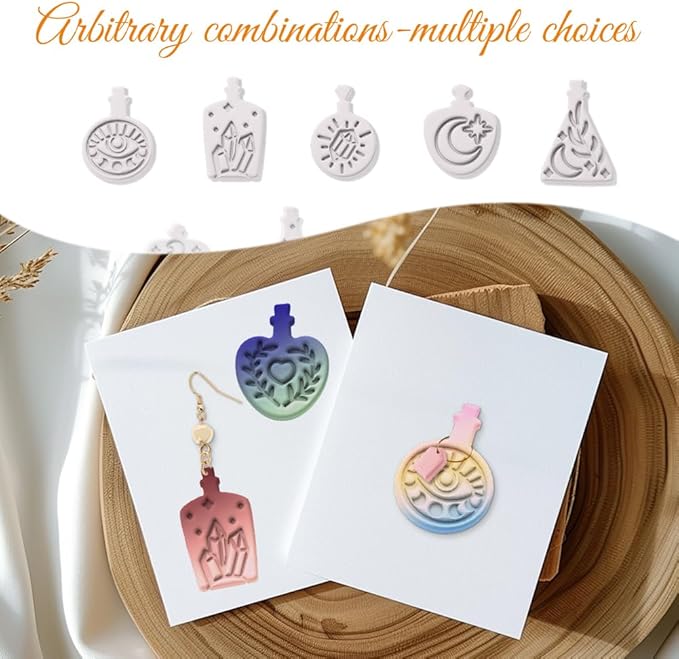 ORIGACH 13 Pcs Magic Potion Bottle Clay Cutters, Bottle Shape Plant Crystal Moon Themed Polymer Clay Cutters for Earring Jewelry Making