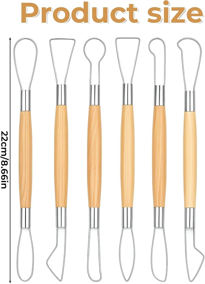 6Pcs Pottery Carving Tools Double-Sided Clay Sculpting Tools Clays Wire Loop Sculpture Set Wooden Handle Ribbon Clays Tool Pottery Trimming Tool for Ceramic Wax Carving Ceramic Modeling