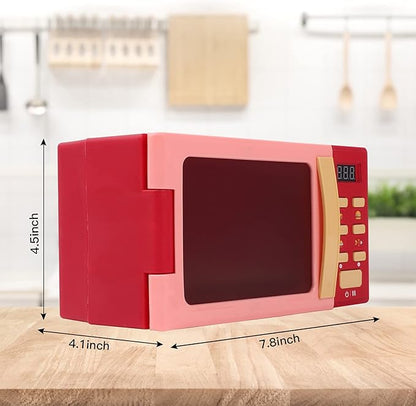 Toy Microwave Oven Playset with Light and Sound, Toy Kitchen Appliances for Kids, Play Kitchen Accessories and Toy Food for Toddlers 3 Year Old Up Girls Boys, Red