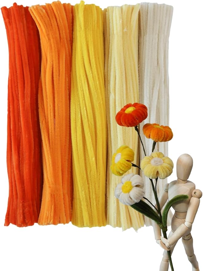 Vibrant Sunset Yellow Pipe Cleaners - 500pcs, Thick Fluffy Chenille Stems for Arts & Crafts, DIY Animals, Flowers, Festive Decorations (12in x 0.24in)