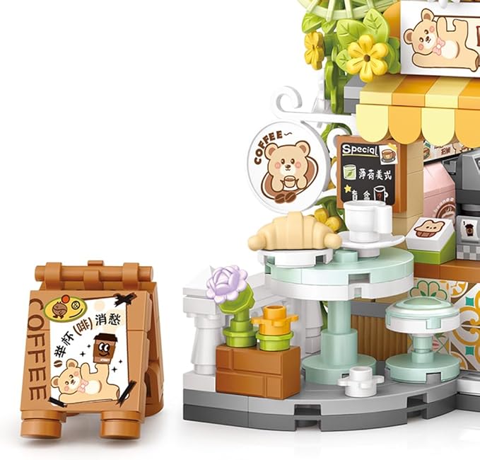 City Cafe Building Blocks Toys, Openable Coffee Shop Building Set for Boys Girls Age 8+,1077pcs Mini Bricks(Not Compatible with Lego) (Green)