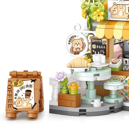 City Cafe Building Blocks Toys, Openable Coffee Shop Building Set for Boys Girls Age 8+,1077pcs Mini Bricks(Not Compatible with Lego) (Green)